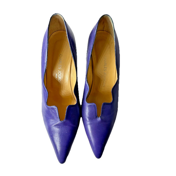 Vtg Charles Jourdan US 8 EU 38 Purple Pumps Leather Heels 80s New Years Eve Glam - Picture 7 of 12